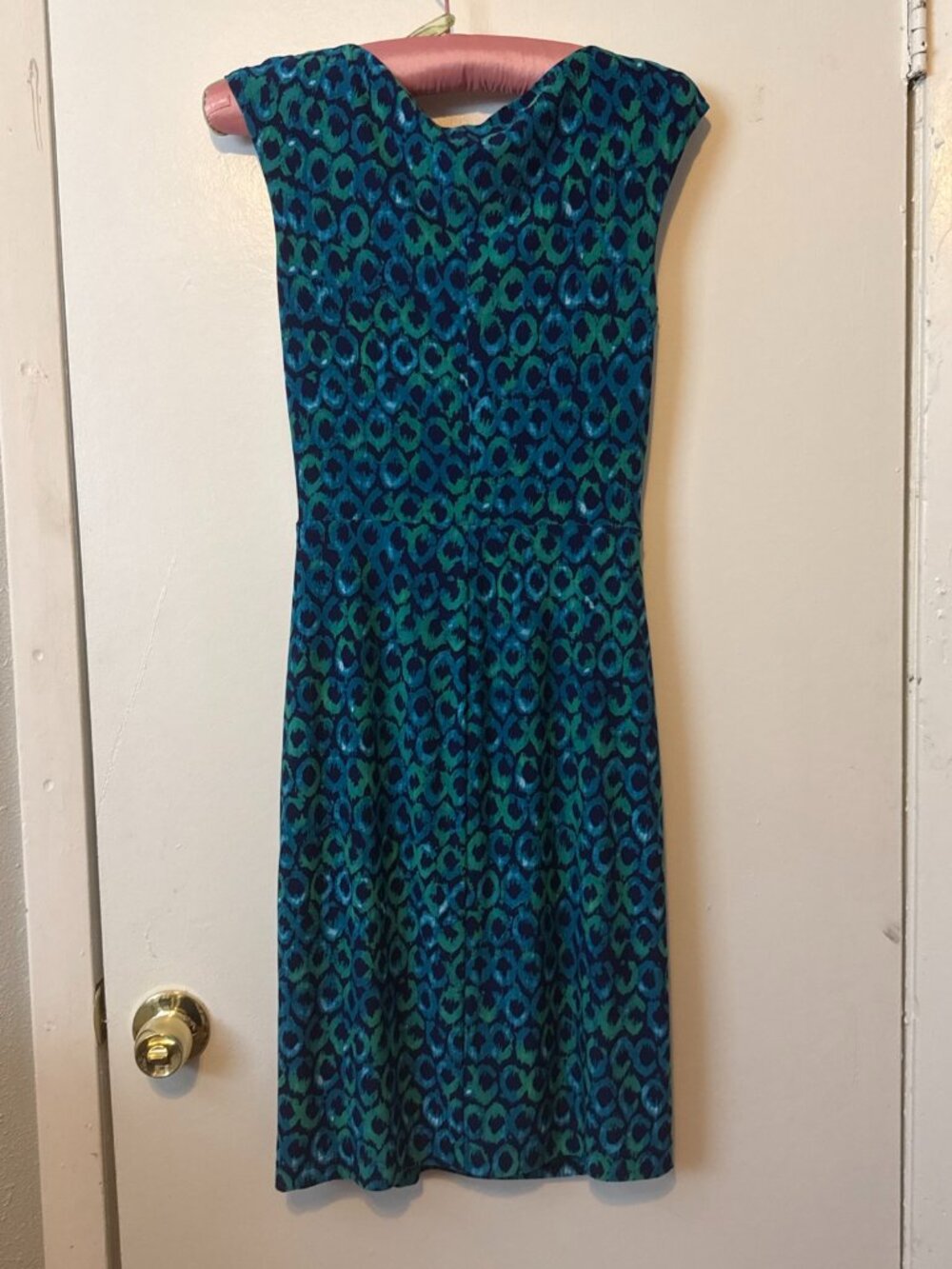 Lauren Ralph Lauren Blue Green Print Pencil Dress Size 6 Twist Knot Knee Length